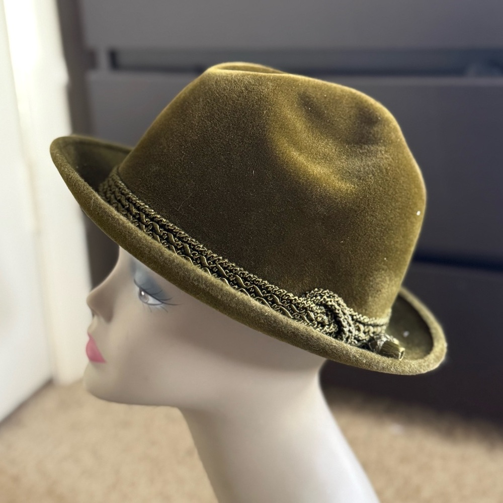 Vintage Anton Peschel Fedora Hat Size 7 Olive Green Western Germany Classic